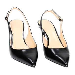 Décolleté slingback nere, tacco 7,6 cm