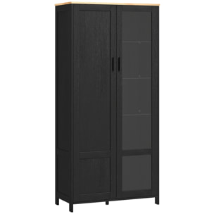 Armoire de rangement - 2 portes - 7 étagères - dim. 76L x 36l x 160H cm - noir aspect chêne clair verre