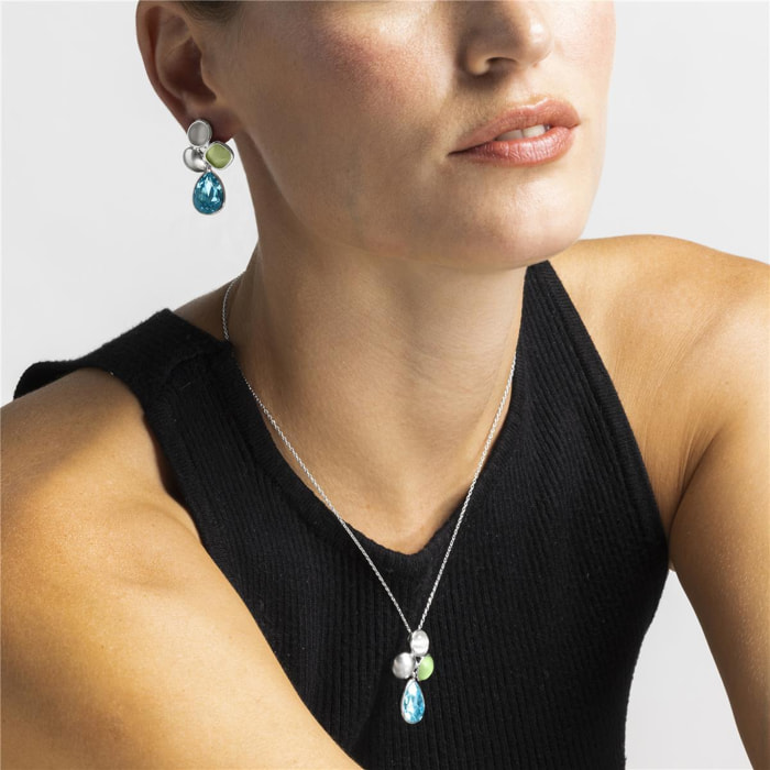 Collar con Cristal Azul acabado plata