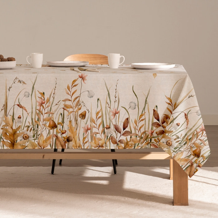 Mantel lino antimanchas estampado Niscalo Ocre