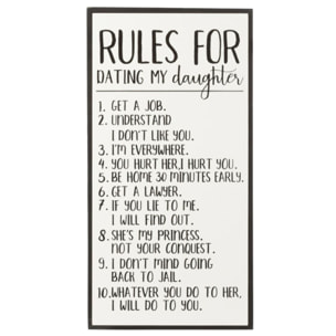 J-Line pancarte 'Rules For Dating My Daughter' - bois/céramique - blanc/noir