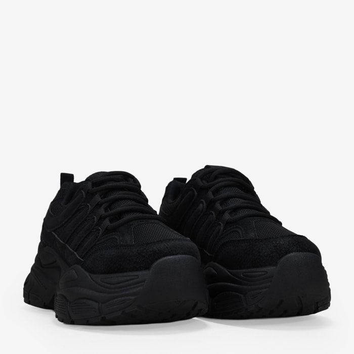 Zapatillas de plataforma negras con rejilla y cordones