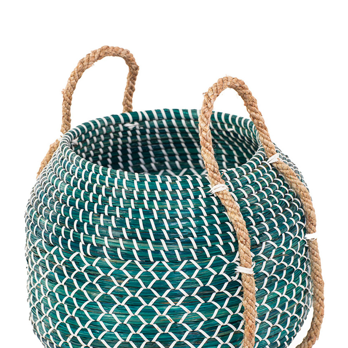 Panier jonc de mer bleu turquoise