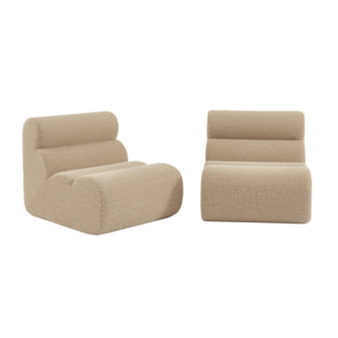 Lot de 2 chauffeuses tissu effet alpaca beige 1 place - L 81 x P 99 x H 75cm - Nova