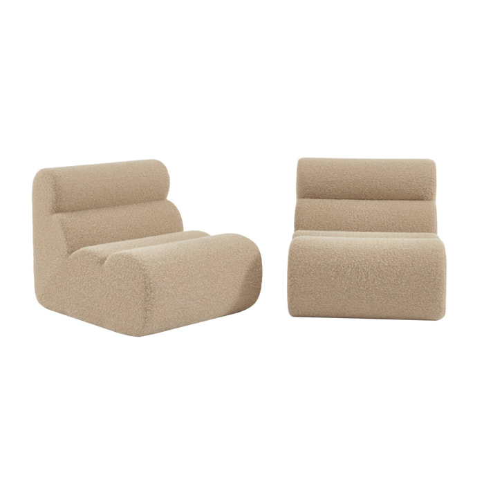 Lot de 2 chauffeuses tissu effet alpaca beige 1 place - L 81 x P 99 x H 75cm - Nova