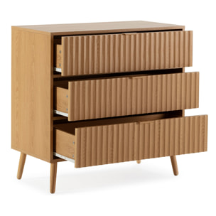 Cómoda de noche Lluvia 3 cajones color roble, 80 cm ancho