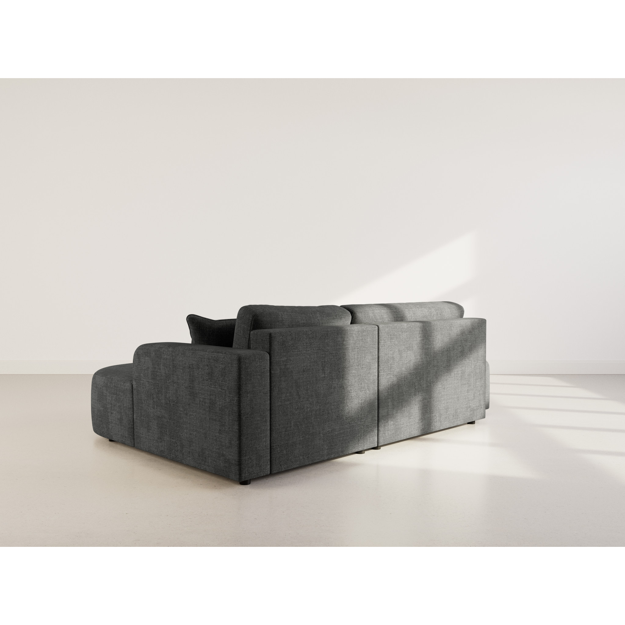 Miro - Canapé d'angle droit 4 places convertible avec coffre en velours texturé - Gris Anthracite