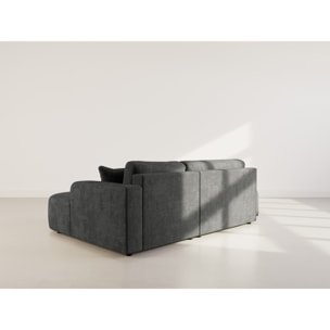 Miro - Canapé d'angle droit 4 places convertible avec coffre en velours texturé - Gris Anthracite