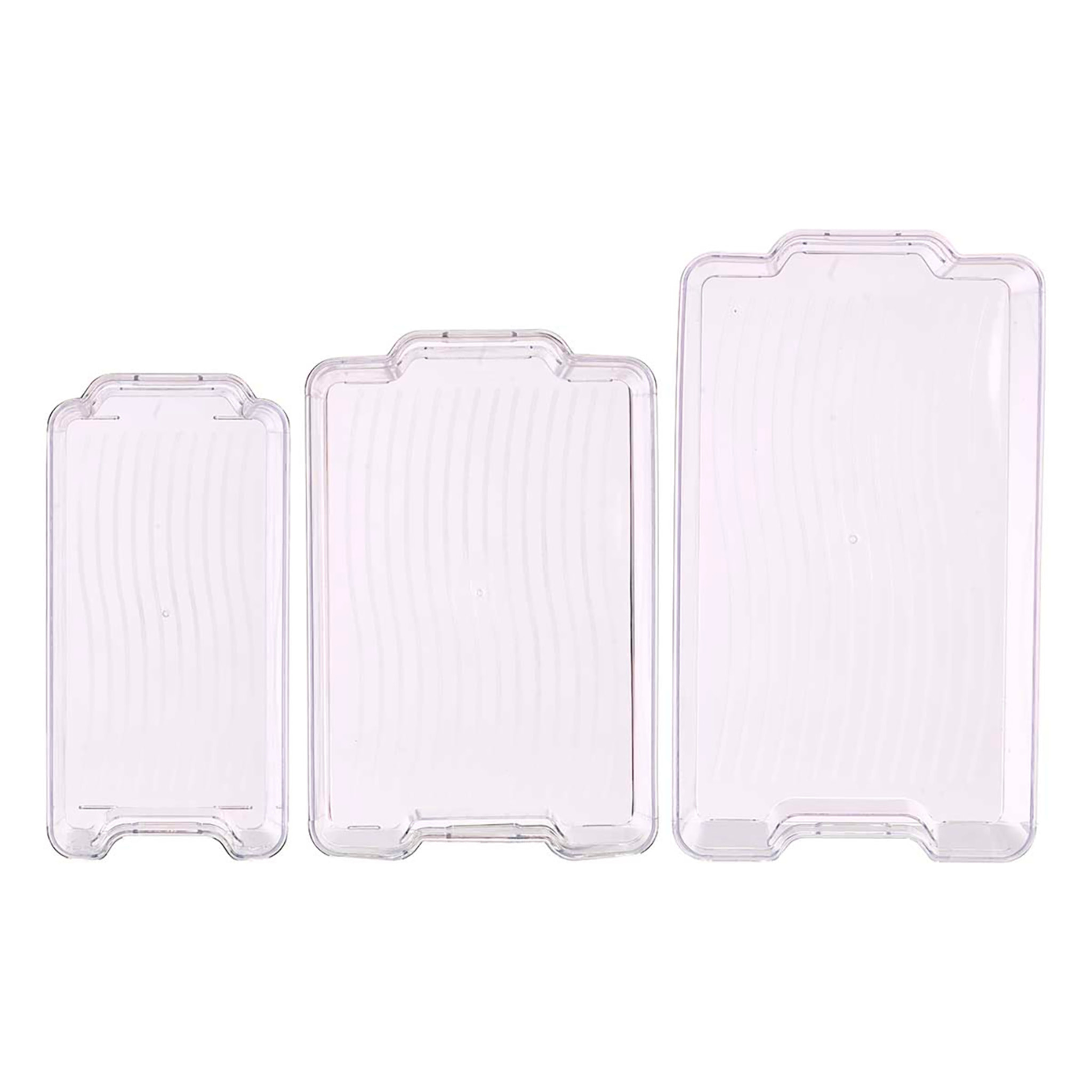 Set di 3 vassoi organizzatori trasparenti per frigorifero. 3,9L ; 5,2L ; 6,7L