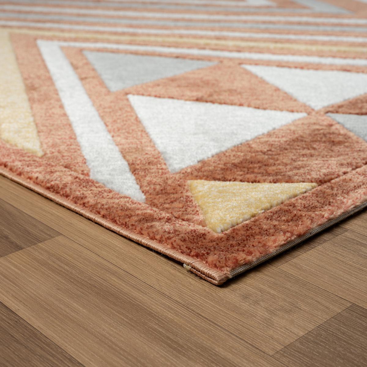 Tapis Koco géométrique, orange jaune et beige