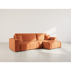 Nicole - Canapé d'angle réversible 5 places convertible avec coffre en tissu - Rouille