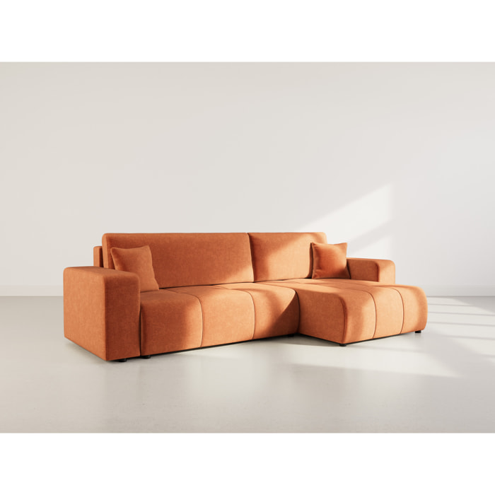 Nicole - Canapé d'angle réversible 5 places convertible avec coffre en tissu - Rouille