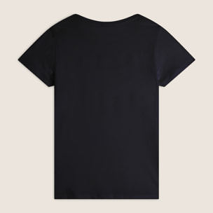 T-shirt donna girocollo con scritta decorata da strass