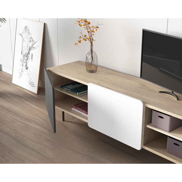 Bajo tv Biscuit roble-grafito-blanco 54x180x44 cm