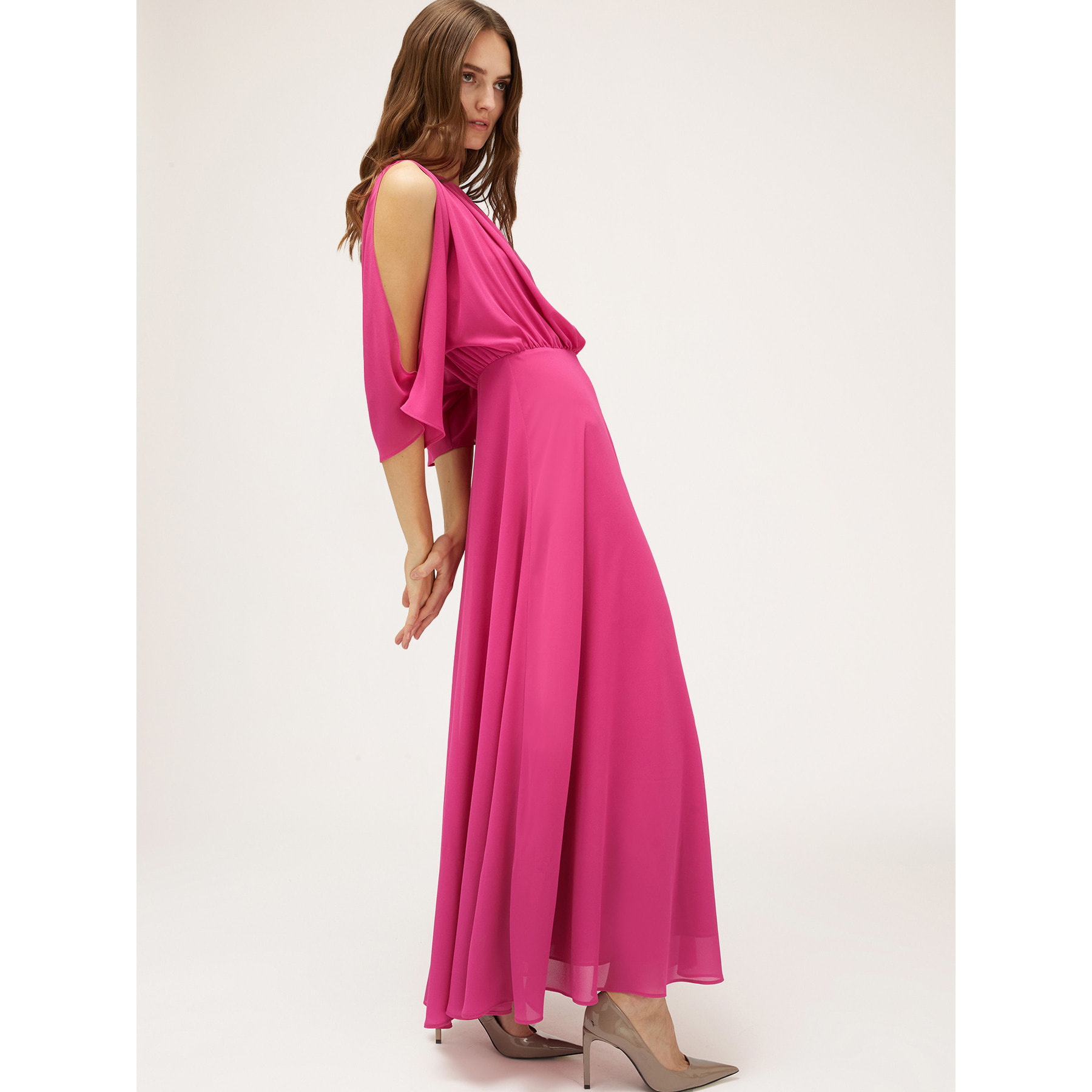 Motivi - Vestido largo drapeado - Fuchsia