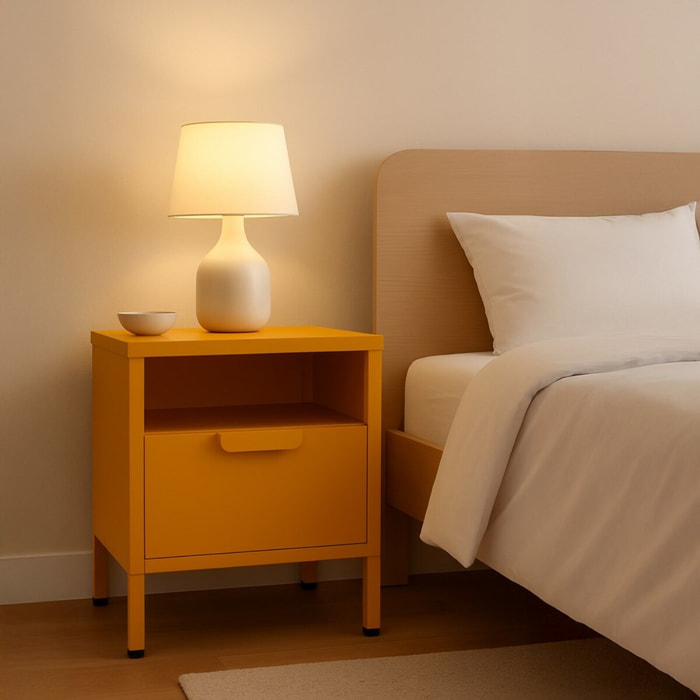 Comodino in metallo con cassetto 45x30x50cm senape - Pop