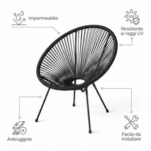 Sedia da giardino in acciaio e vimini sintetico multistring, poltrona outdoor design moderno, resistente a UV e acqua, antiruggine e facile da montare, seduta ergonomica e traspirante, ideale per balcone terrazzo e giardino