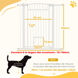 Barrière de sécurite chien extensible L.76-104 cm double verrouillage montage pression ou perçage blanc