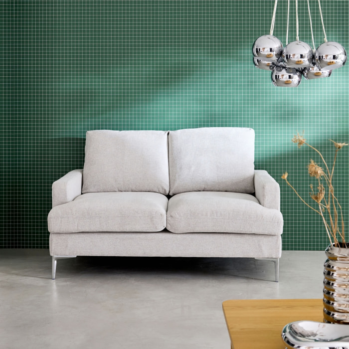 Canapé 2 places en tissu blanc cassé L 143 x P 90 x H 89cm - Hans