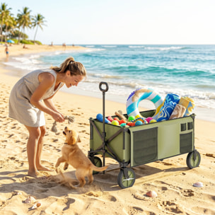 Carro Plegable de Jardín con Ruedas Carro para Playa con Mango Telescópico Tablero Plegable 5 Bolsas Marco de Acero Carga 100 kg para Compra Patio 108x55x93 cm Verde