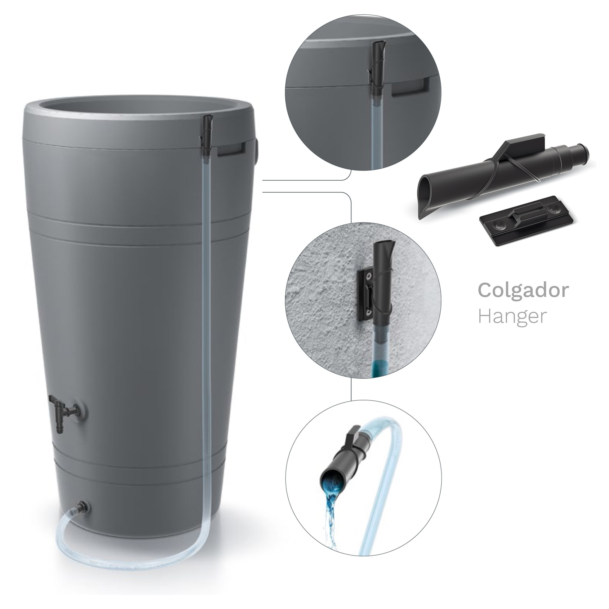 Barril de captación de agua smooth 80l., dimensiones (mm) 565x464x650 + set de accesorios