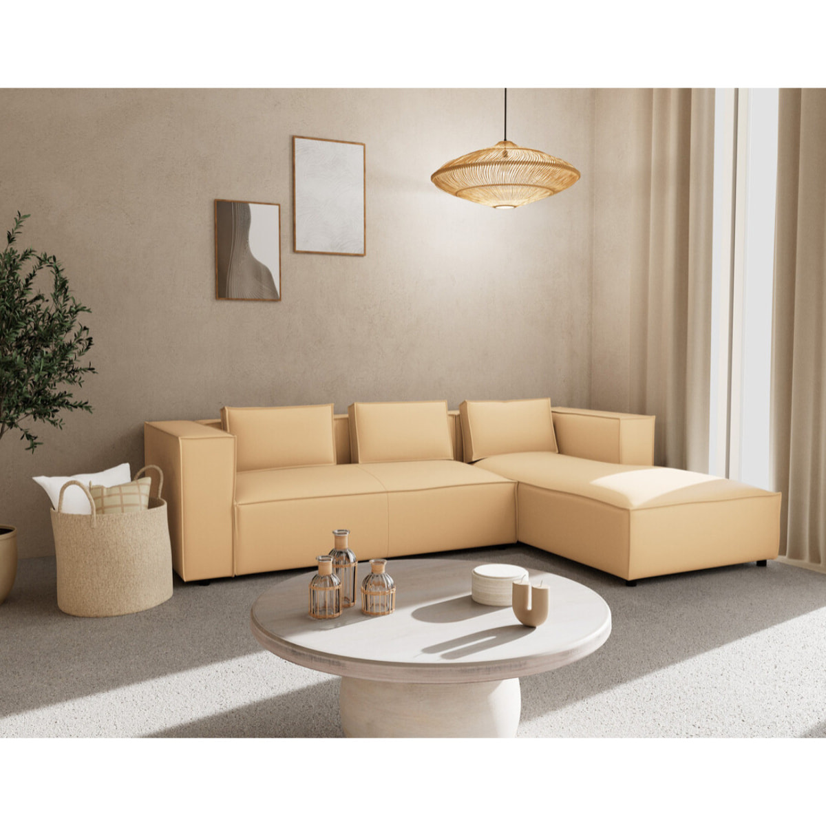 Stella - canapé d'angle droit 4 places en simili - Beige