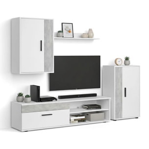 Mueble de salón modular Lunet en blanco artik microcemento 190 cm Blanco Artik (Blanco Mate) - Microcemento