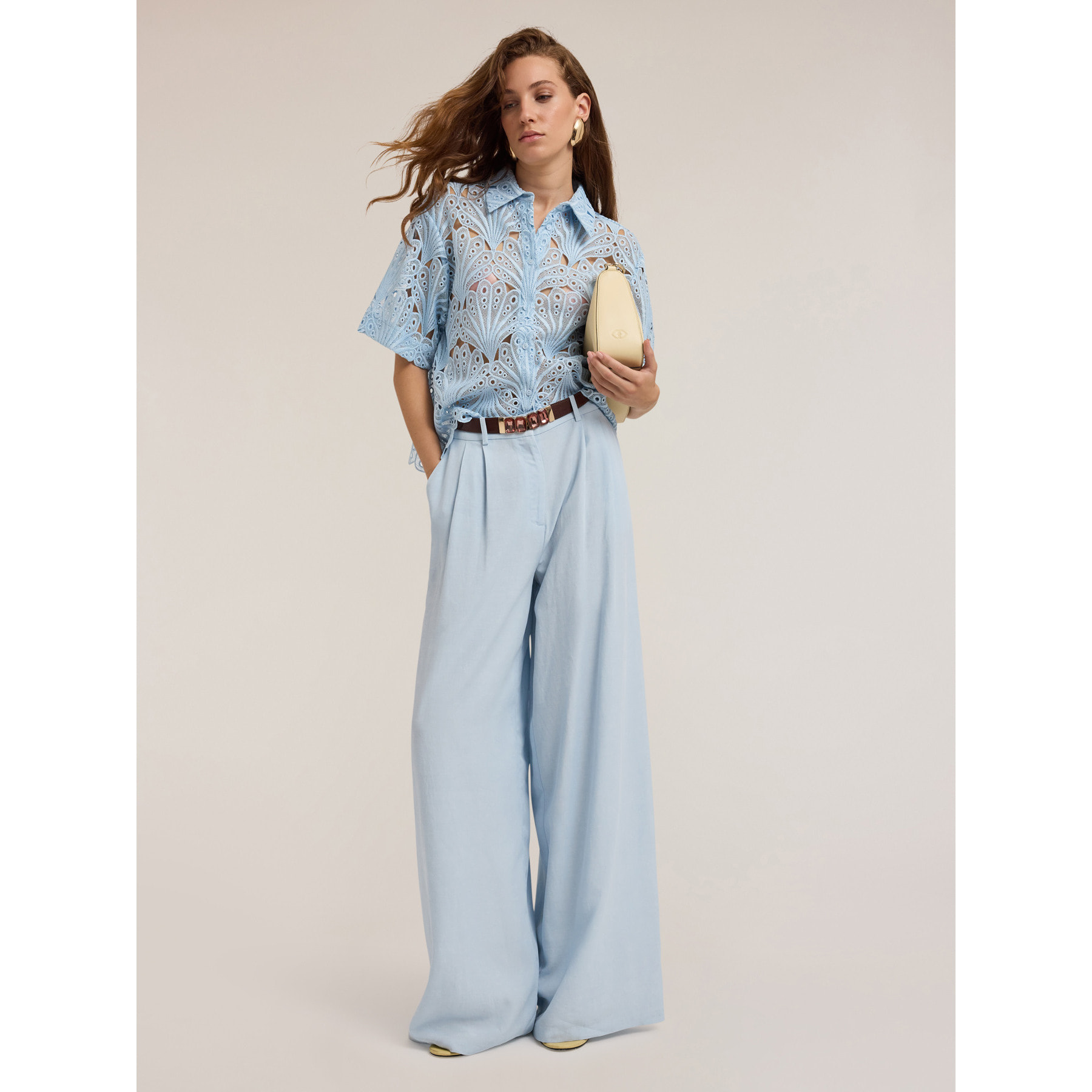 Motivi - Camicia in pizzo macramé - Azzurro