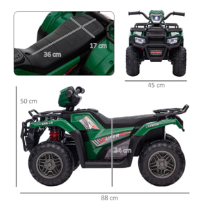 Quad électrique enfant 12V 2 moteurs vitesse 2-4Km/h effets lumineux sonores vert