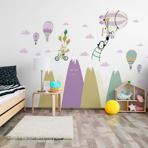 Stickers muraux enfants - Décoration chambre bébé - Autocollant Sticker mural géant enfant montagnes scandinaves ANIMAUX DRÔLES ET AMIS