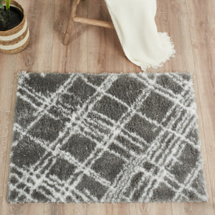 Oslo - tapis de salon moderne à poils longs avec motifs linéaires gris