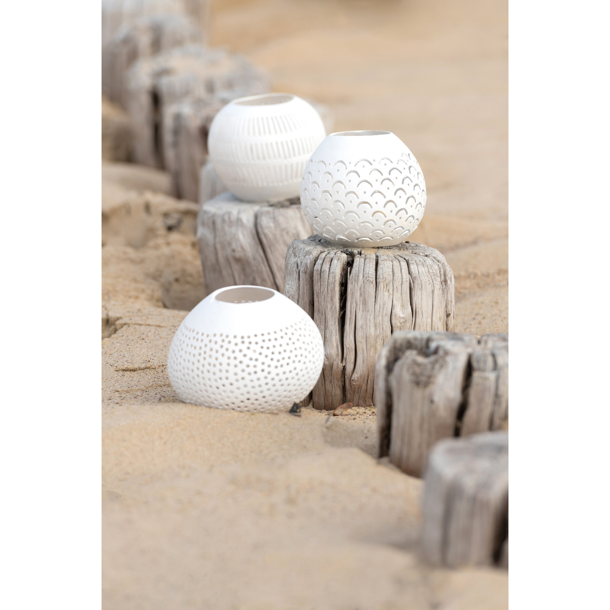 J-Line bougeoir Noix De Coco Lignes - rotin - banc - 3 pcs
