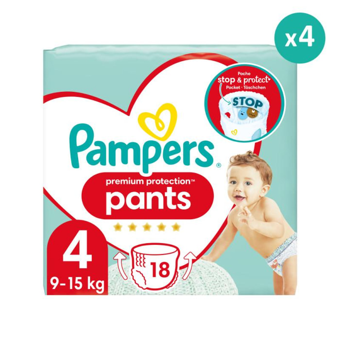 4x18 Couches-Culottes Premium Protection Pants Taille 4, Pampers