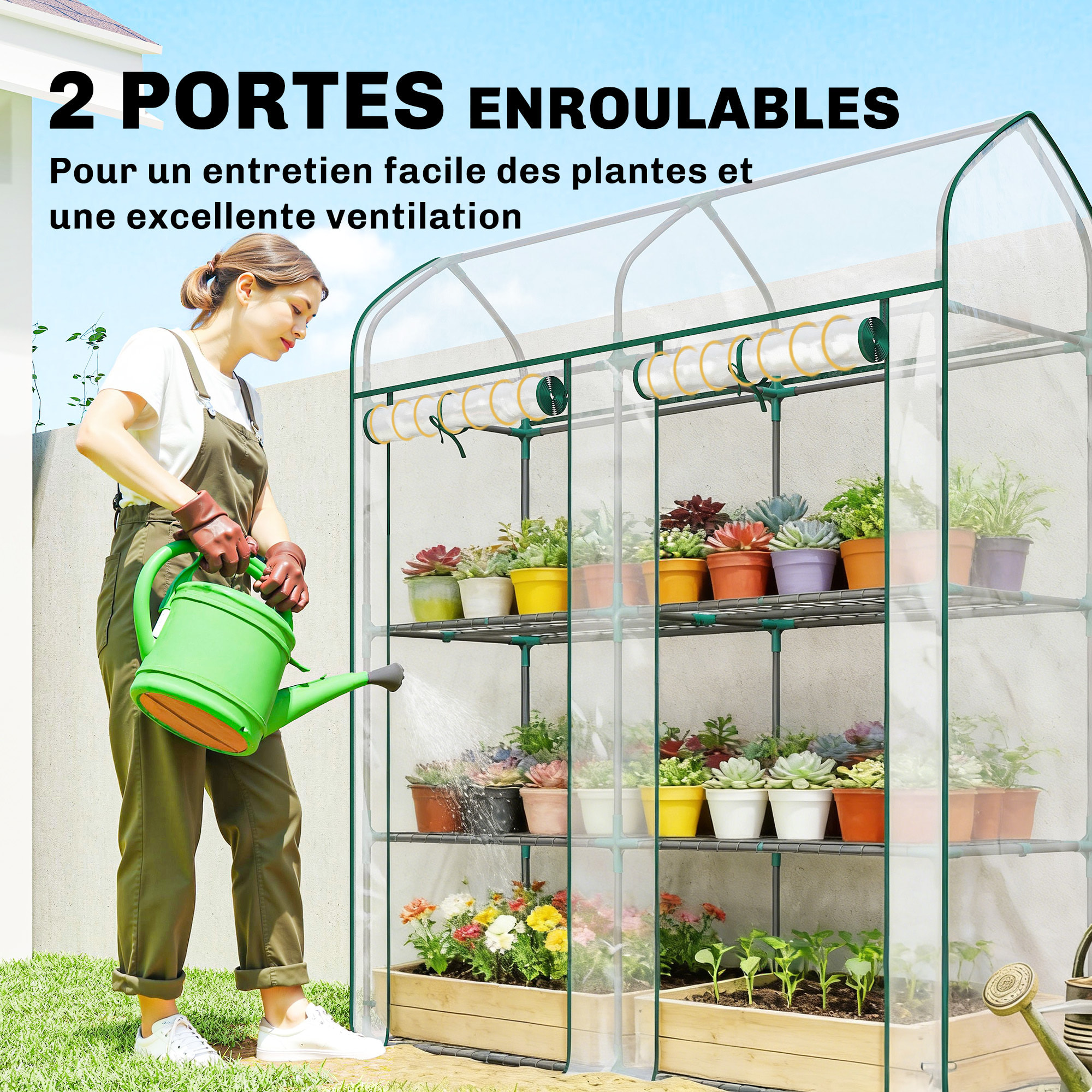 Serre de jardin étagères 3 niveaux châssis acier bâche PVC transparent