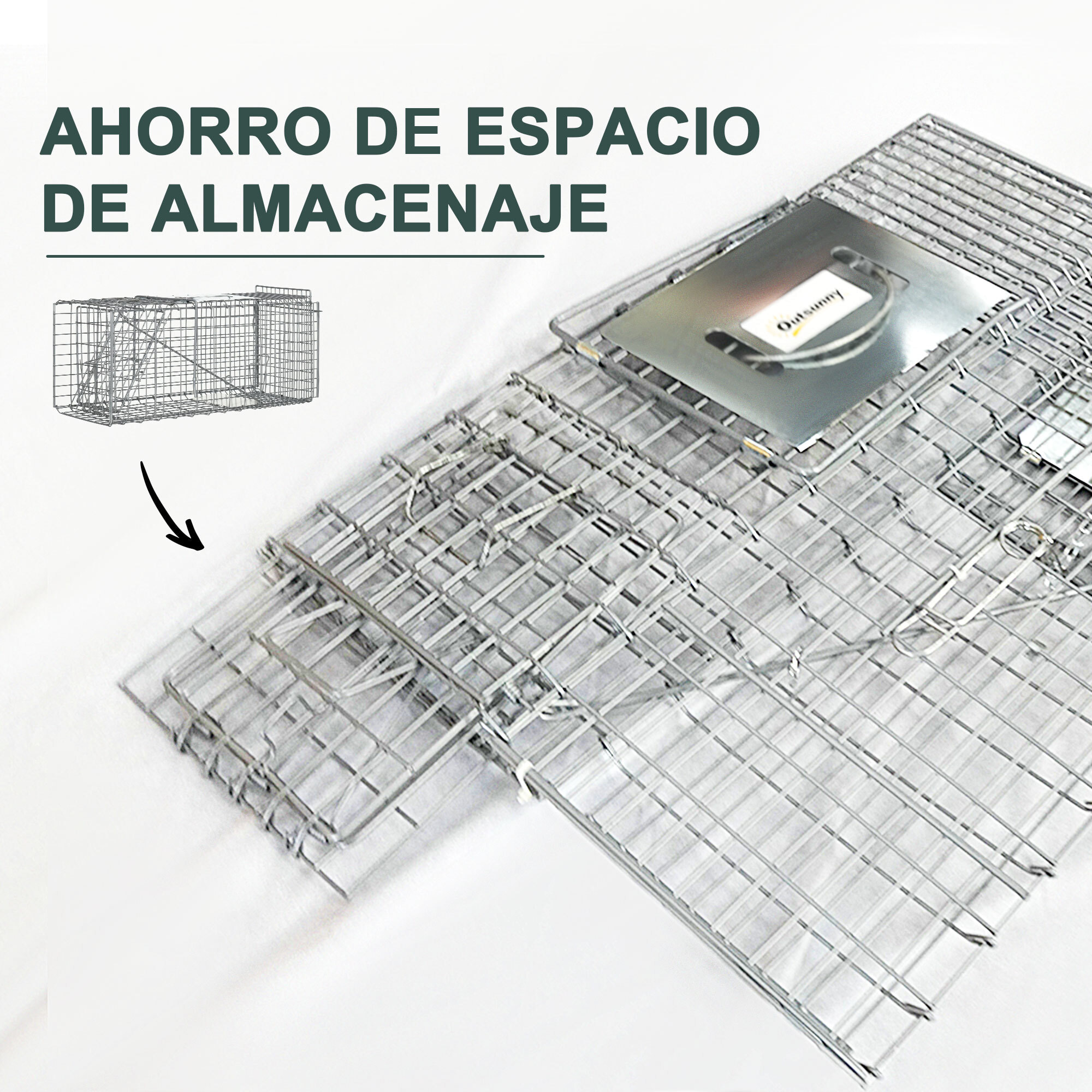 Trampa para Animales Vivos Plegable 66x24x30,5 cm Jaula de Captura de Alambre con Puerta y Asa para Conejos Ratas Roedores Plata