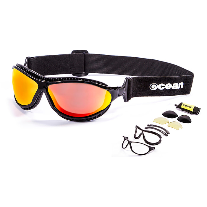 Gafas de deportes acuáticos OCEAN TIERRA DE FUEGO - Negro brillante / Revo roja