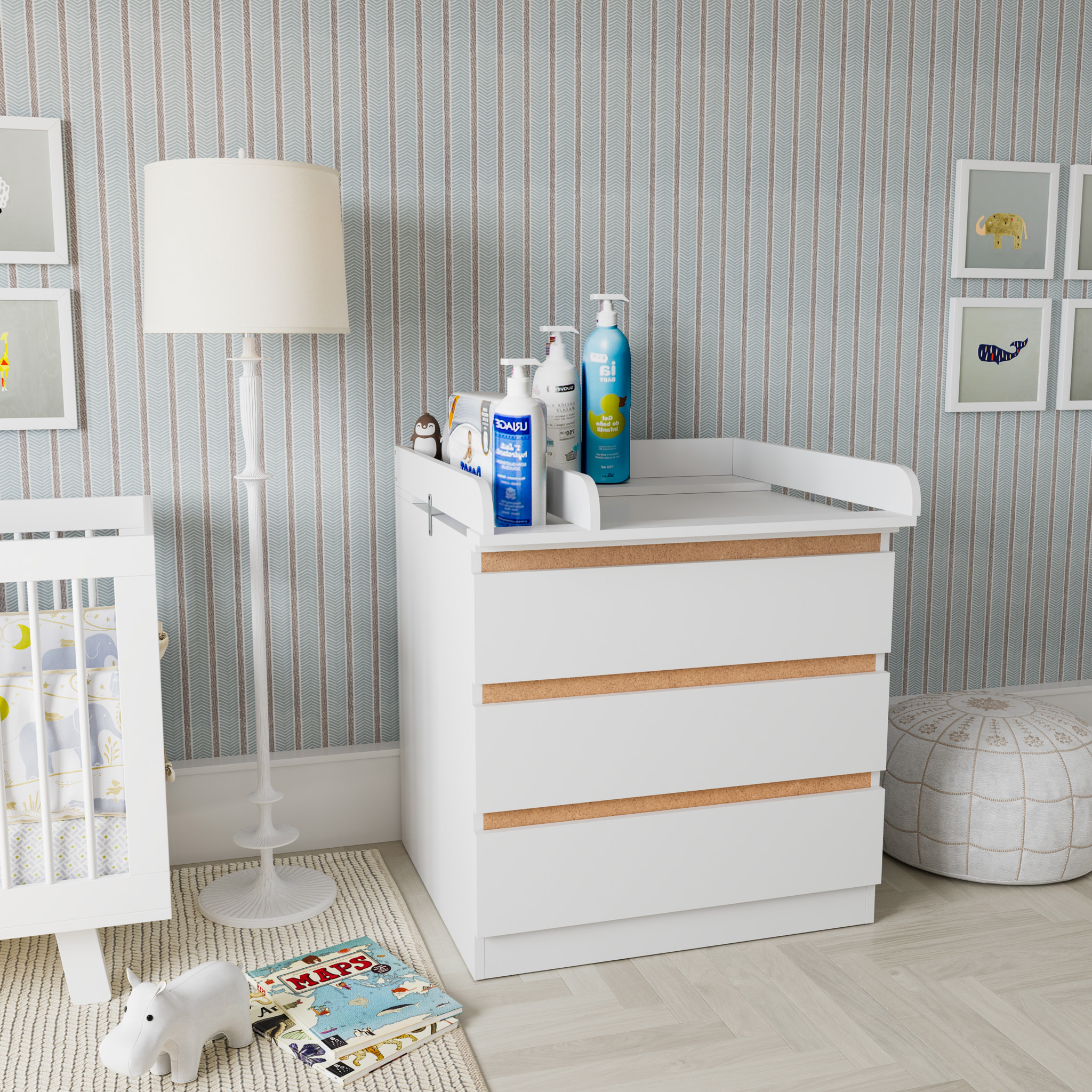 Fasciatoio Universale Per Cassettiera Piano Con Divisorio Rimovibile Angoli Arrotondati Pratico Salvaspazio Fissaggio Sicuro 80x74.5x8.5 Cm Bianco