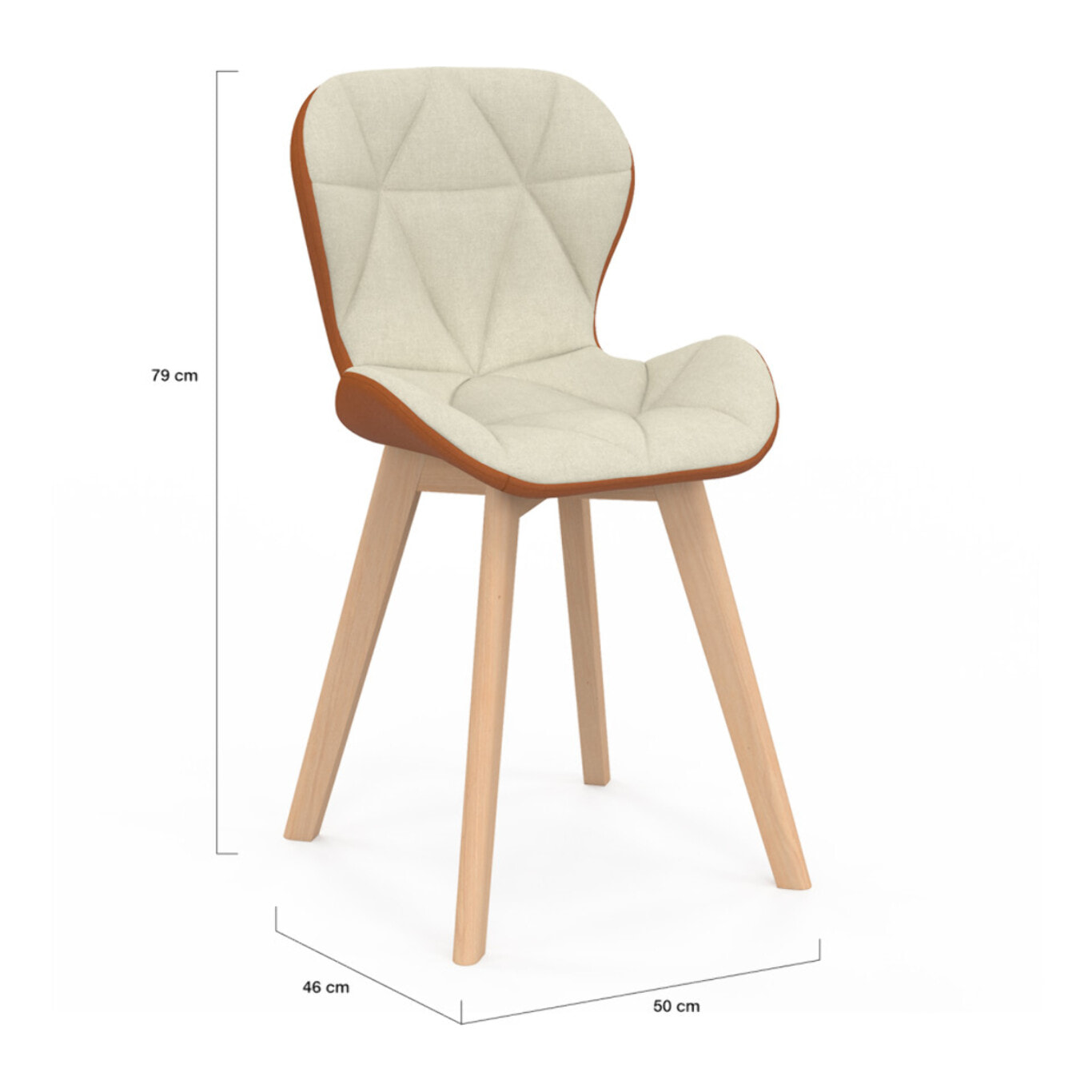 Chaises Gladys en tissu beige et camel et pieds bois - lot de 4