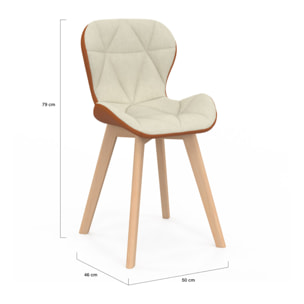 Chaises Gladys en tissu beige et camel et pieds bois - lot de 4