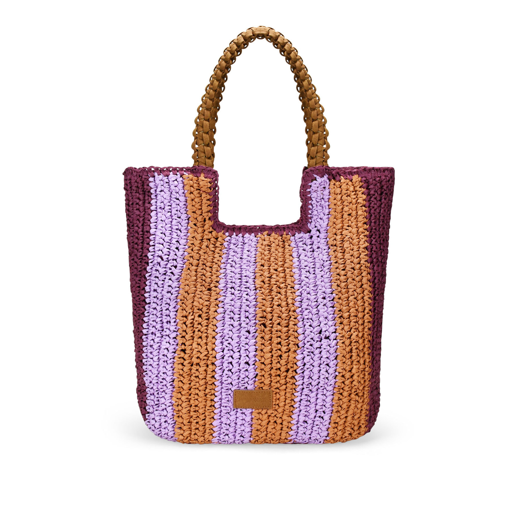 Bolso shopper lila de rafia trenzada