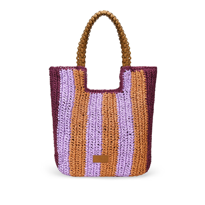 Bolso shopper lila de rafia trenzada