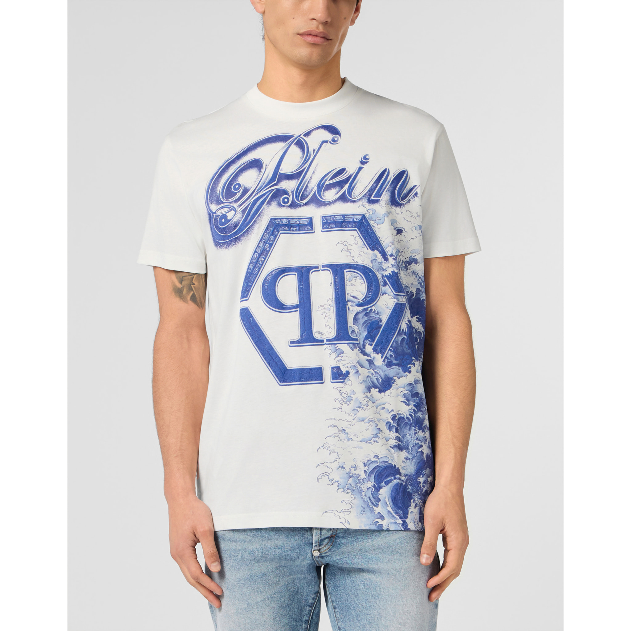 PHILIPP PLEIN Round Neck T-Shirt Ceramic Signature