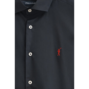Camisa azul marino de poplin y corte slim con logo Rigby Go