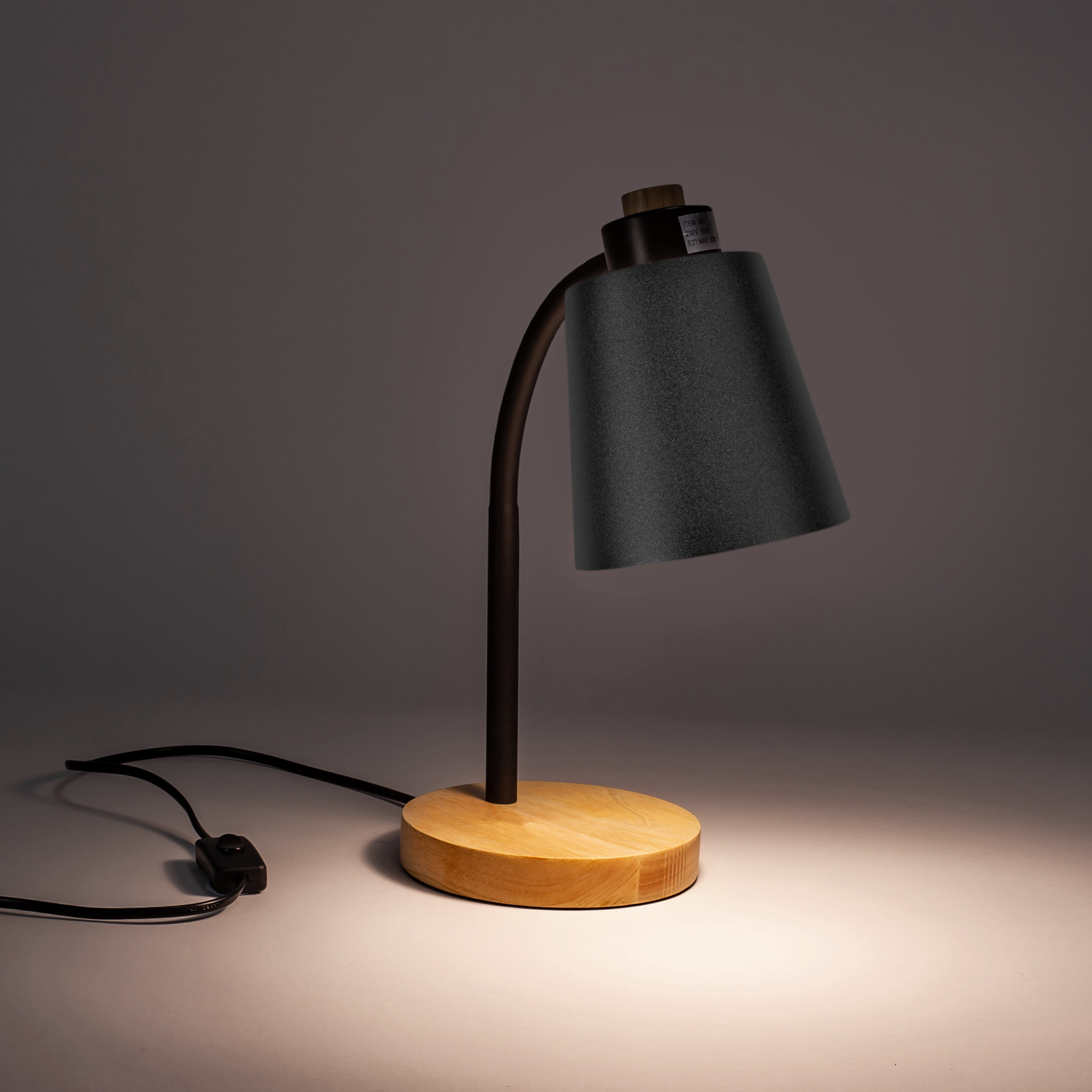 Forlight Pau Lámpara de Escritorio de Estilo Nórdico. Flexo de Escritorio E27 de Acero Negro y Madera Clara Natural