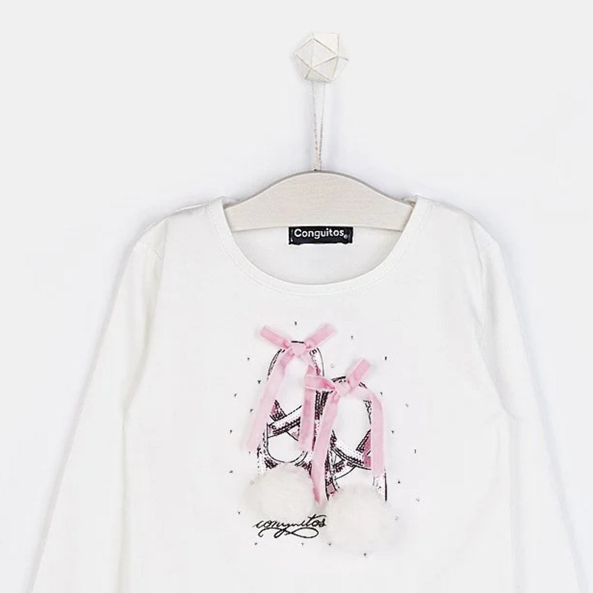 Maglietta bianca con ballerine luminose per bambine