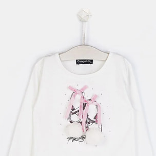 Maglietta bianca con ballerine luminose per bambine