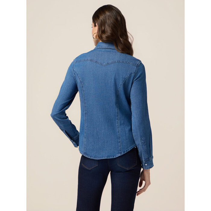 Oltre - Camisa en denim con engastes - Azul