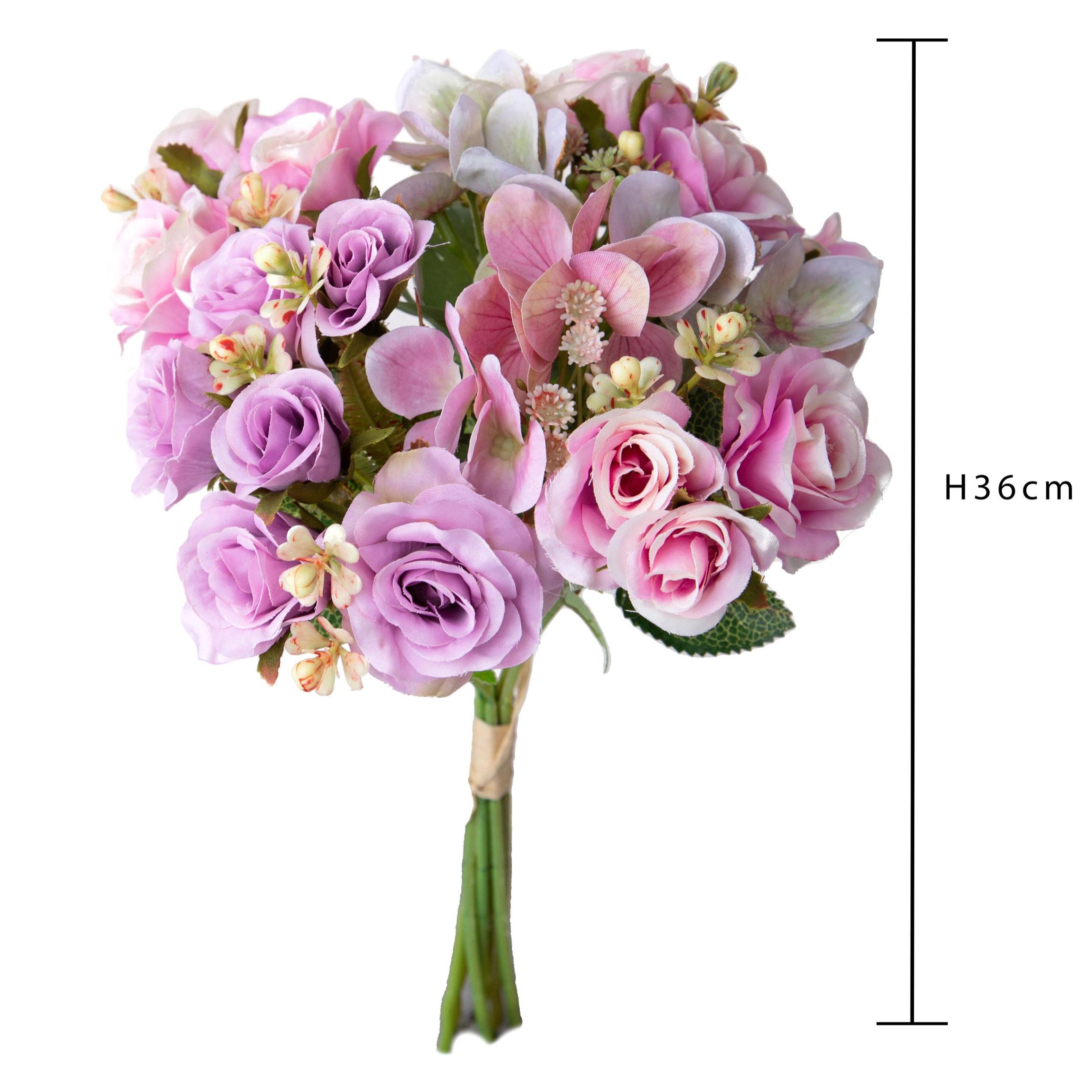 Bouquet Rose/Ortenzie 36 Cm - Pezzi 4 - 22X36X22cm - Colore: Rosa - Bianchi Dino - Fiori Artificiali