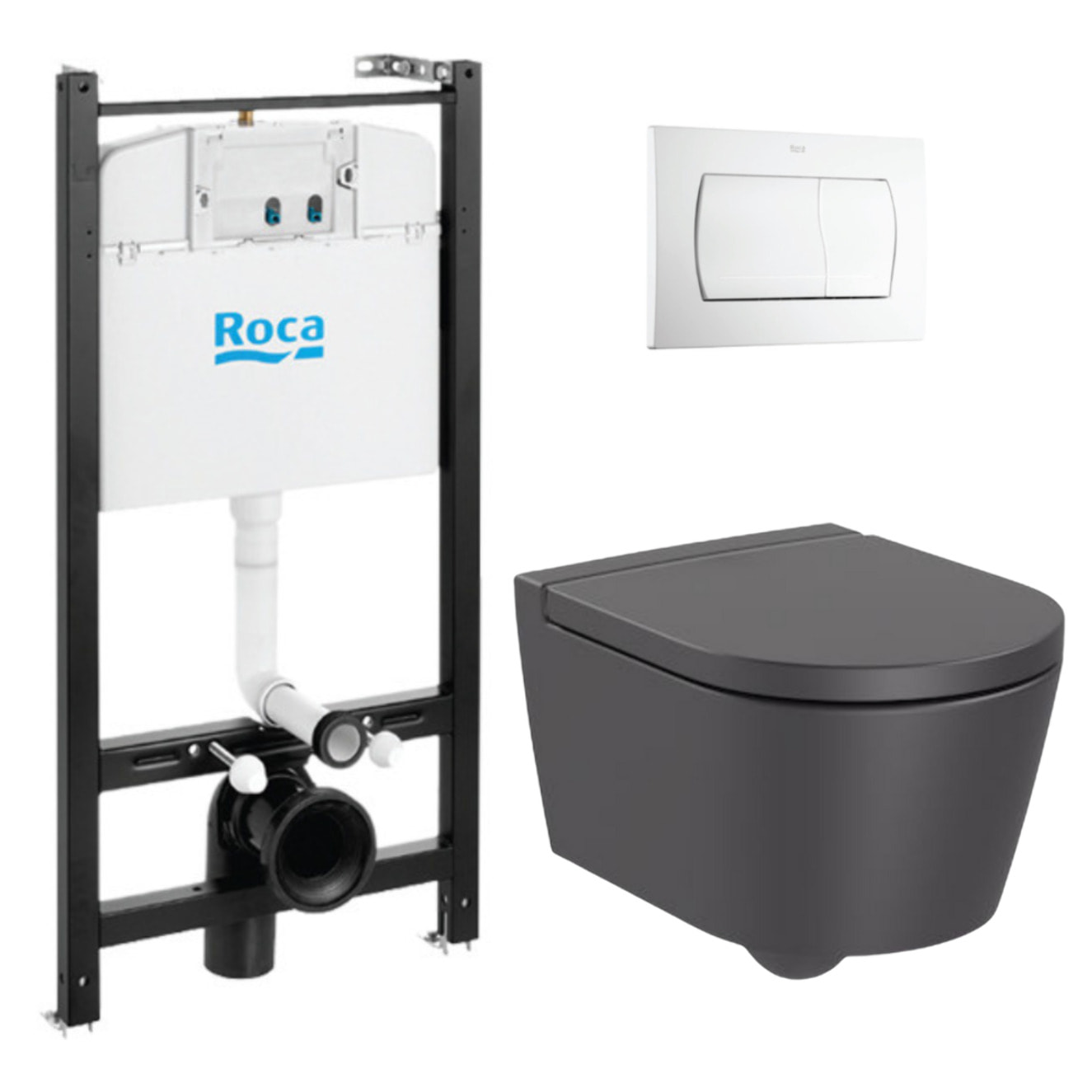 Active Pack WC bâti-support + WC suspendu sans bride Roca + abattant SoftClose déclipsable + plaque blanche (ROAROISBMR01-IN)