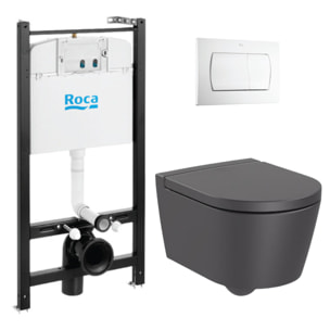 Active Pack WC bâti-support + WC suspendu sans bride Roca + abattant SoftClose déclipsable + plaque blanche (ROAROISBMR01-IN)